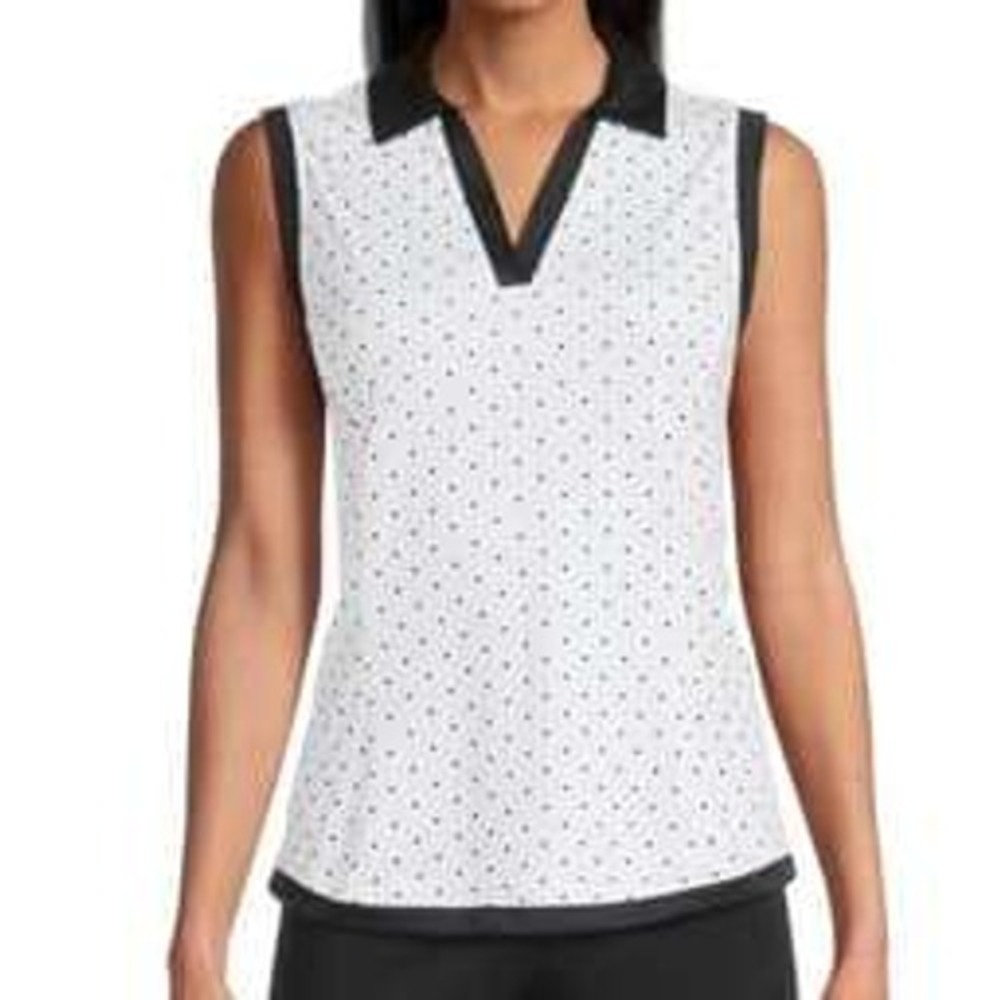 Ben Hogan Sleeveless Golf Polo Shirt White Black Polka Dots Women's Plus XXL NWT